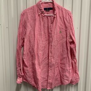 Polo by Ralph Lauren Salmon Stripped Ocean Wash Linen Shirt Men’s Medium